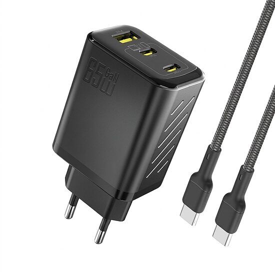Telefona lādētājs 65 W + uzlādes kabelis
