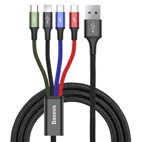  4in1  1.2m 3.5A Baseus cable USB Lightning / 2x USB Type C / micro USB cable in nylon braid black (CA1T4-B01)