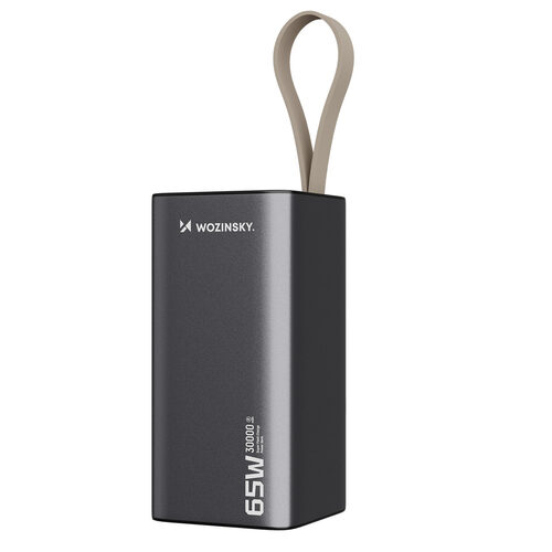 Powerbank 65 W, 30 000 mAh, 2× USB-C un 1× USB-A – pelēks